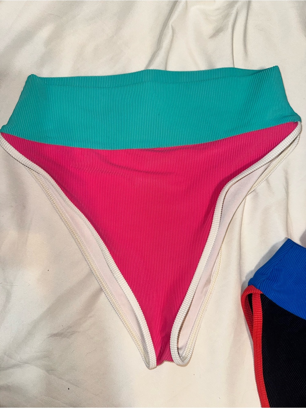 Beach Riot Teal, Hot Pink & White Colorblock Bikini Bottom